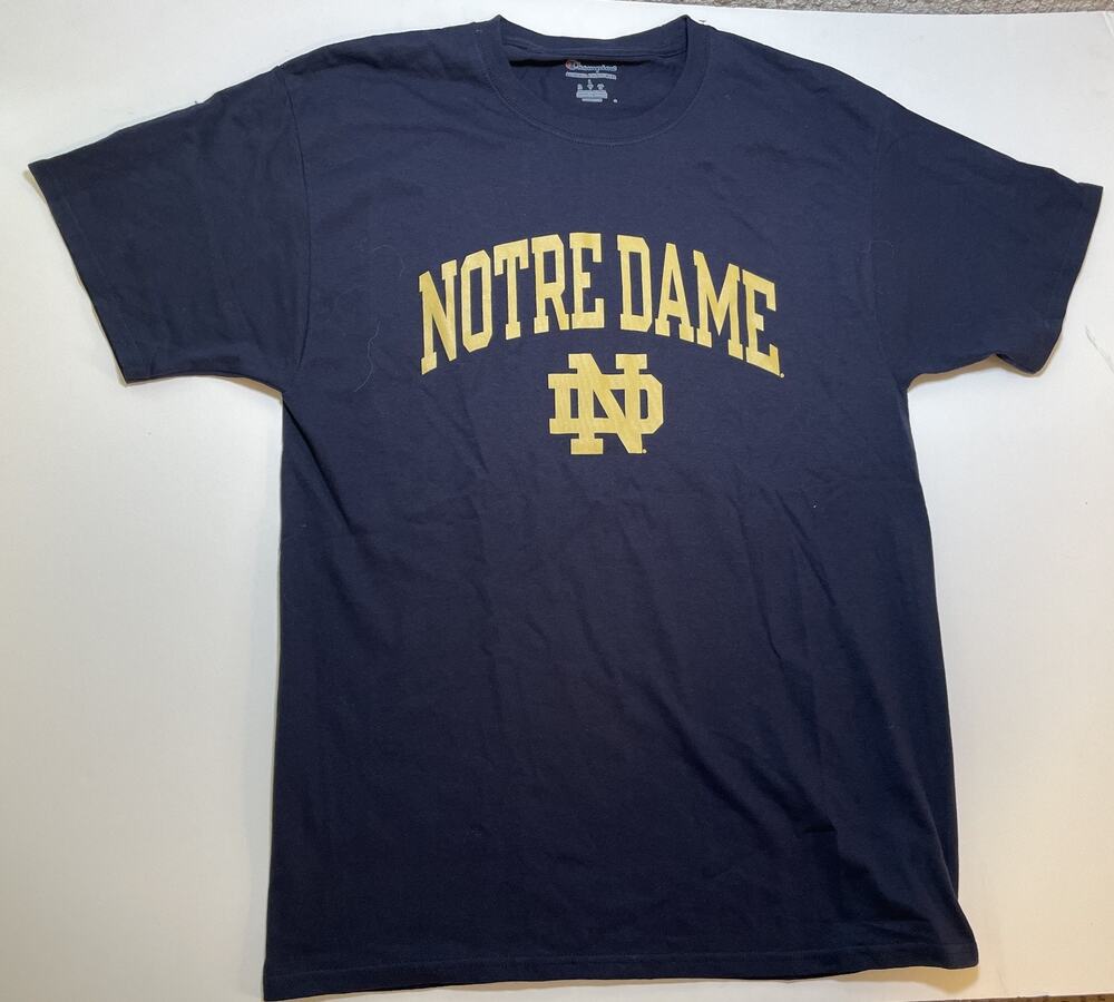 Notre Dame T Shirt Mens L NWT Fighting Irish Navy Blue W/ Gold 100% Cotton